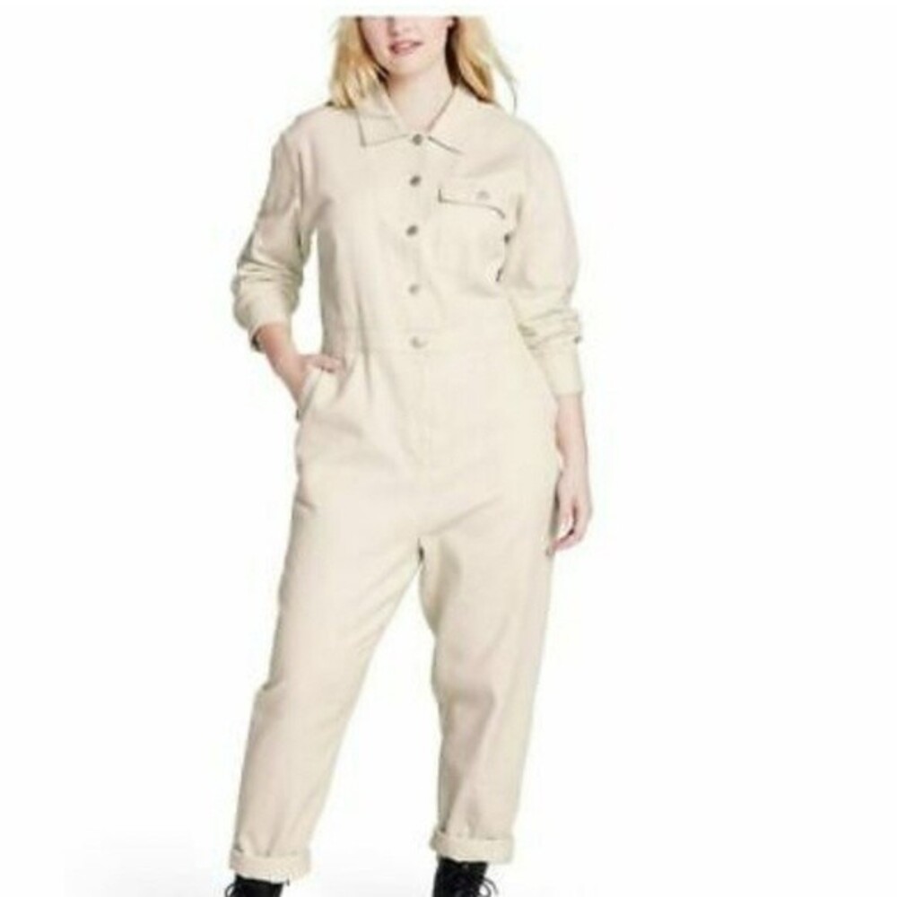 Sandy Liang X Target Cream Denim‎ Long Sleeve 1 Piece Jumpsuit Coveralls Size 2